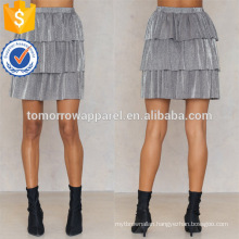 Grey Polyester Layer Metallic Mini Summer Skirt Manufacture Wholesale Fashion Women Apparel (TA0043S)